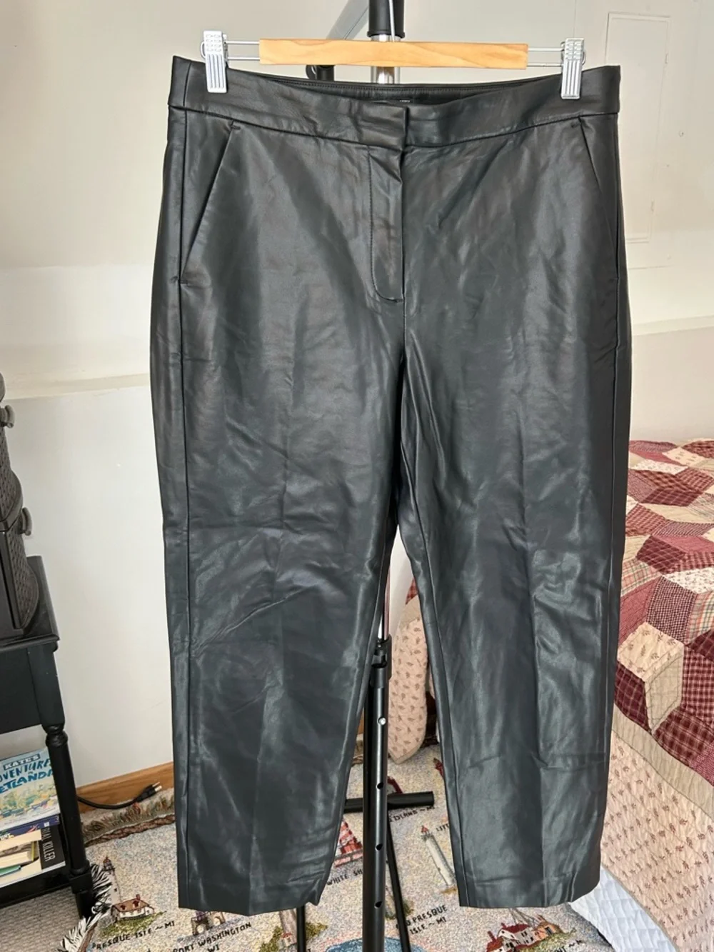 J. Crew Kate Faux Leather Straight Leg Pant Black 10